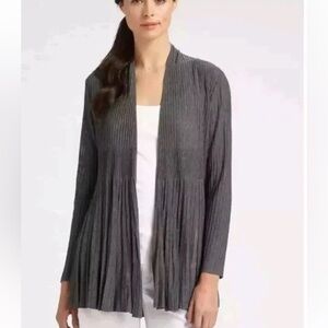 🕠 Eileen Fisher | Open Front Pleated Wool Cardigan | Slate Blue | L